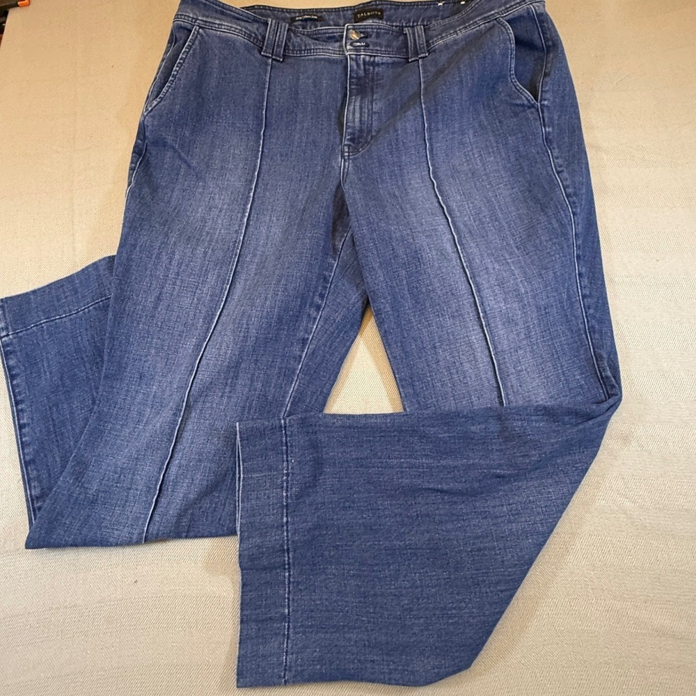 Talbots Flare Jeans 20W Lapis Wash Pintuck Seam High Rise Stretch KH5741 2488